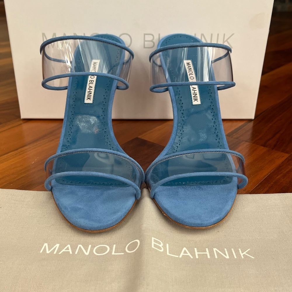 Manolo Blahnik Invymu 90 Vinyl & Suede Sandal, NEW - Picture 13 of 14